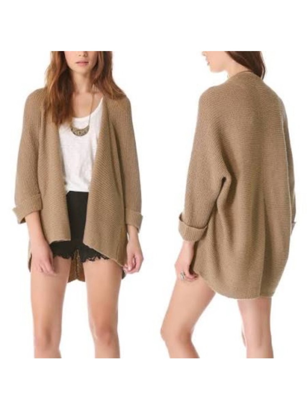 Brochu Walker Open-Front Cardigan Sweater - Camel Brown